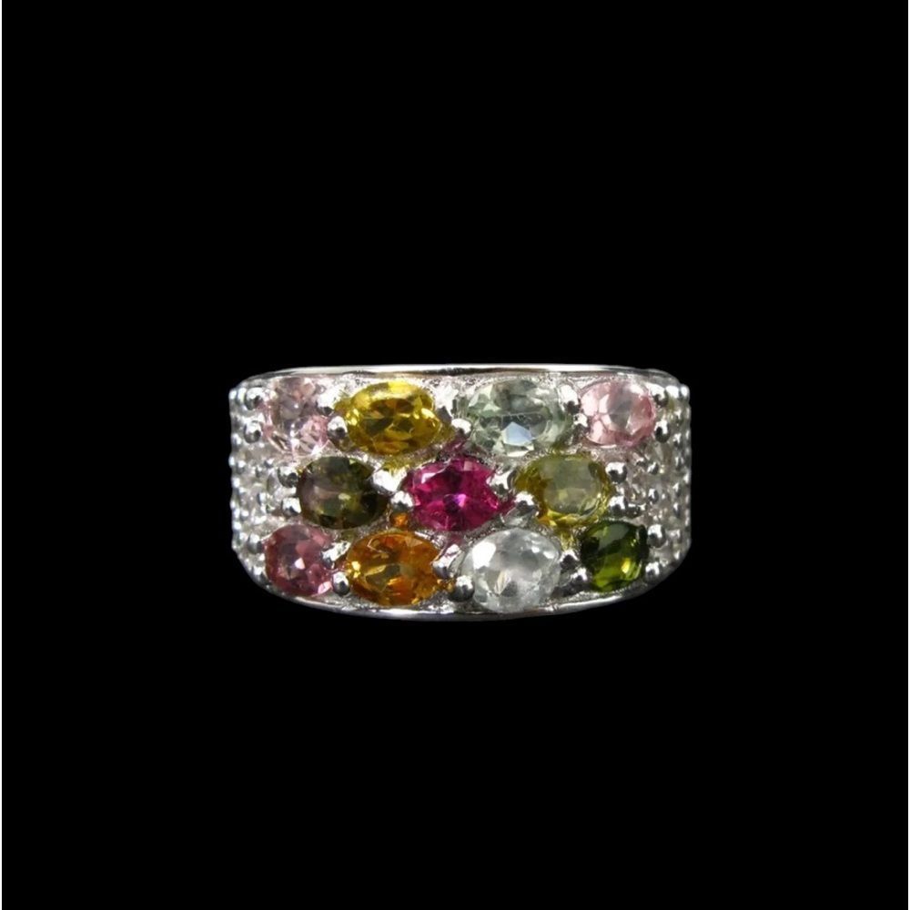 Estate Sterling Silver Natural Multi Colored
Tourmaline Ladies Ring 4.9g B75. Ni